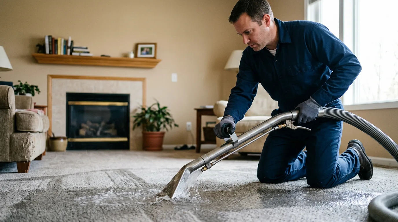 Water damage restoration technician working near South Wayne, WI